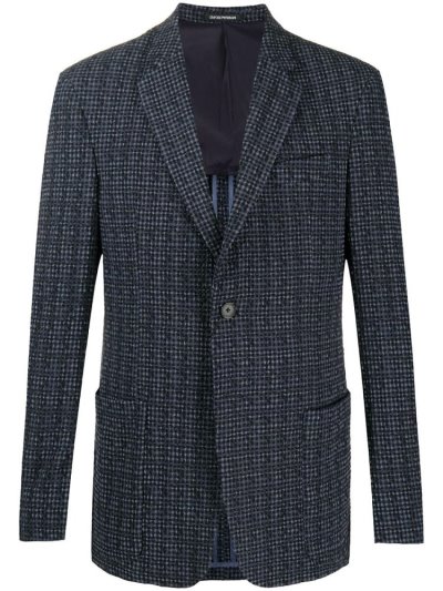 Blazers Armani Emporio Gingham Check Hombre Azules Negras | EQOUG0JI