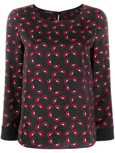 Blusas Armani Emporio Good Luck Symbol Print Mujer Negras Rojas | S0IJYWDH