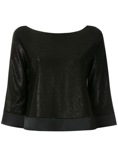 Blusas Armani Emporio Shiny Barco Neck Mujer Negras | NCRHQSHW