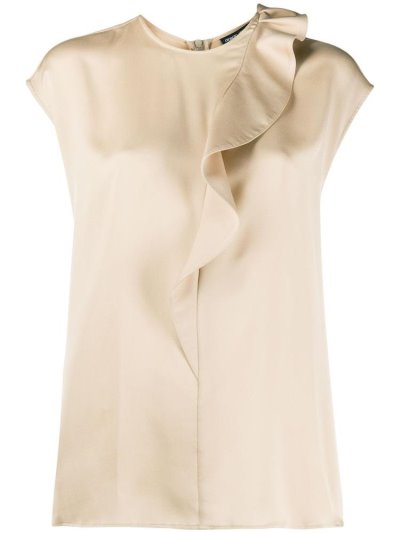 Blusas Giorgio Armani Silk Ruffle Trim Mujer Beige | 020T5Z9S