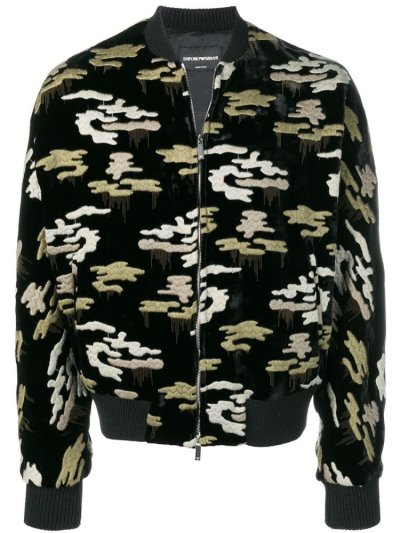 Bomber Jacket Armani Emporio Embroidered Camouflage Hombre Negras | SFWXQ4OO