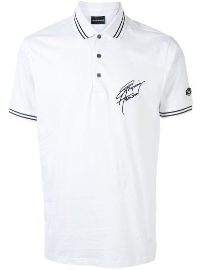 Camisa Polo Armani Emporio Embroidered Logo Hombre Blancas | 40LYP276