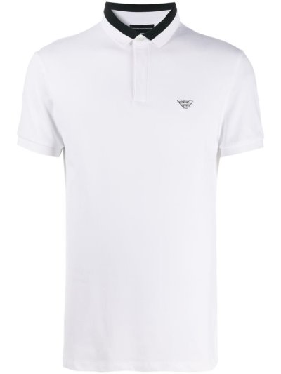 Camisa Polo Armani Emporio Embroidered Logo Hombre Blancas | OCXPZK89