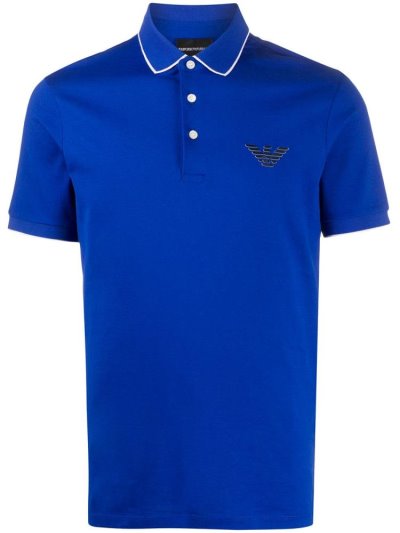 Camisa Polo Armani Emporio Logo Patch Hombre Azules | 2JVQU3JW