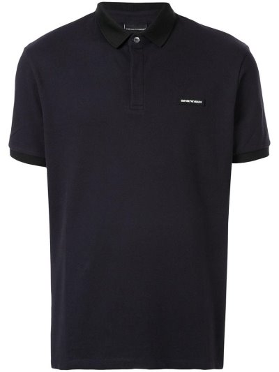 Camisa Polo Armani Emporio Logo Patch Hombre Azules | R4QH4SPY