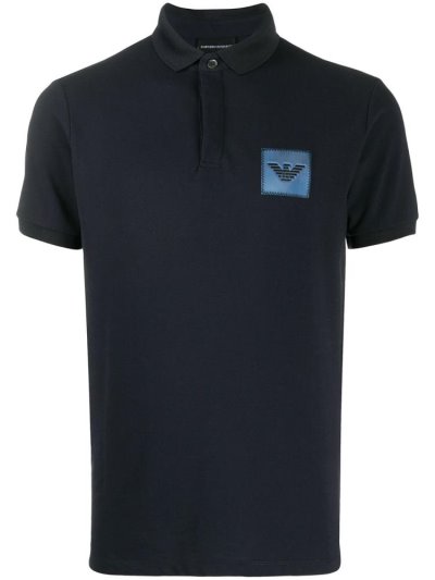 Camisa Polo Armani Emporio Stitched Logo Hombre Azules | JMQFE8LO