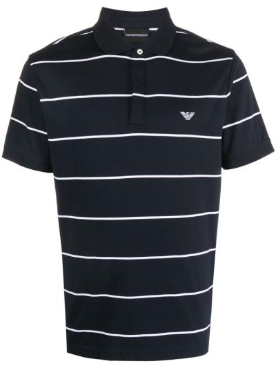 Camisa Polo Armani Emporio Striped Embroidered Logo Hombre Azules | DD14OZTM