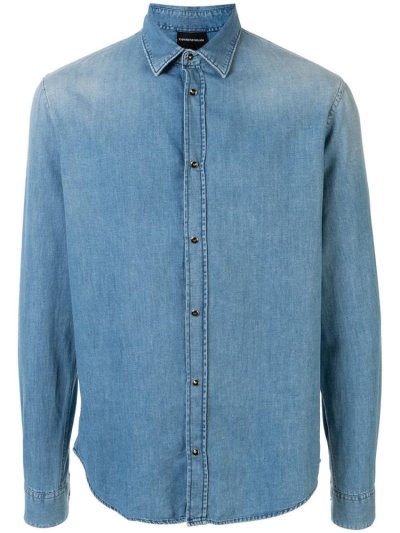 Camisas Armani Emporio Basic Denim Hombre Azules | QV0YGQ7G