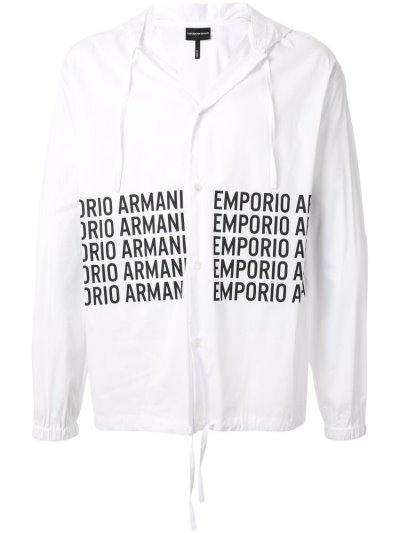 Camisas Armani Emporio Logo Print Hombre Blancas Negras | 69Y9FD02