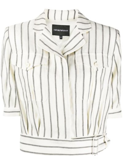 Camisas Armani Emporio Striped Cropped Mujer Beige | LYSQ3AQJ