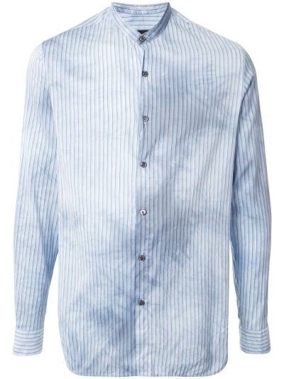 Camisas Giorgio Armani Striped Band Collar Hombre Azules | 5T7VG370