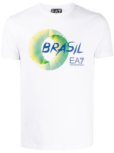 Camiseta Ea7 Emporio Armani Brasil Print Algodon Hombre Blancas | ML78M4E6