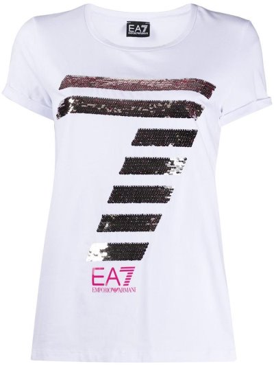 Camiseta Ea7 Emporio Armani Logo Mujer Blancas | 5SOW12FE