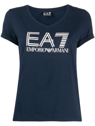 Camiseta Ea7 Emporio Armani Logo Mujer Azules | H85CGNQV