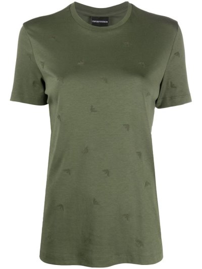 Camiseta Armani Emporio All Over Embroidered Logos Mujer Verde | P8OKI0HB