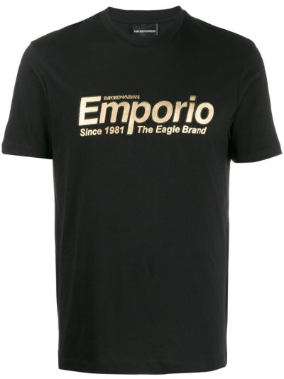 Camiseta Armani Emporio Corta Sleeve Logo Hombre Negras | AXH8ZY0U