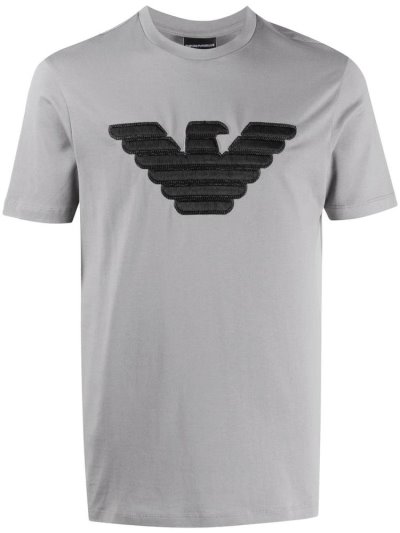 Camiseta Armani Emporio Embroidered Logo Hombre Gris | DEUV47BV