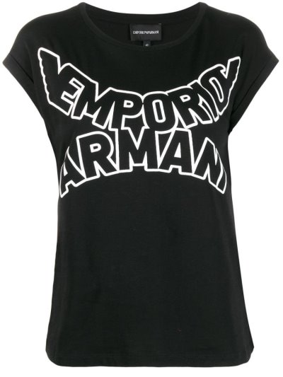 Camiseta Armani Emporio Enlarged Logo Print Mujer Negras | OMVXNLXP