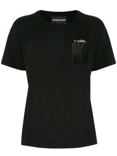 Camiseta Armani Emporio Glitter Pocket Mujer Negras | TVRHICUK