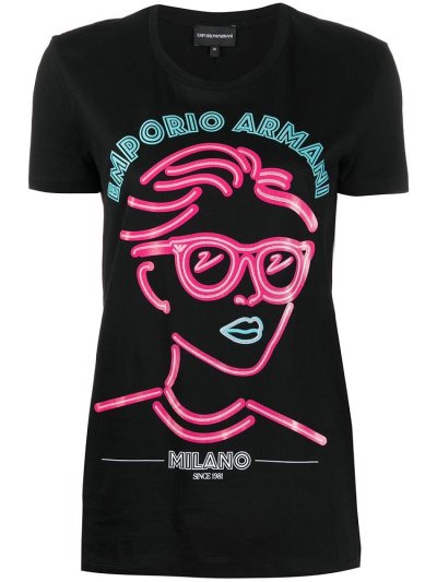 Camiseta Armani Emporio Graphic Print Mujer Negras | 4YDFHYCO