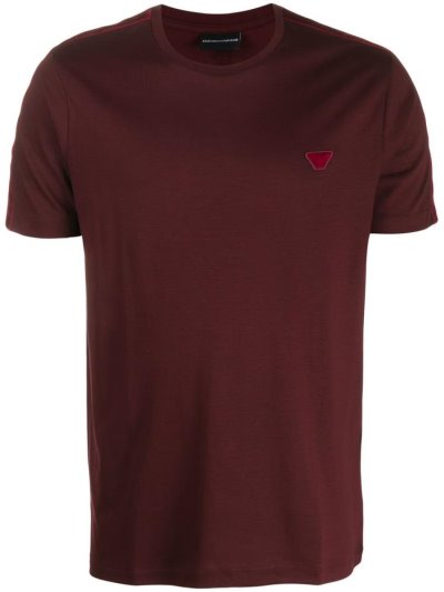 Camiseta Armani Emporio Logo Patch Crew Neck Hombre Rojas | E6WZ9E85