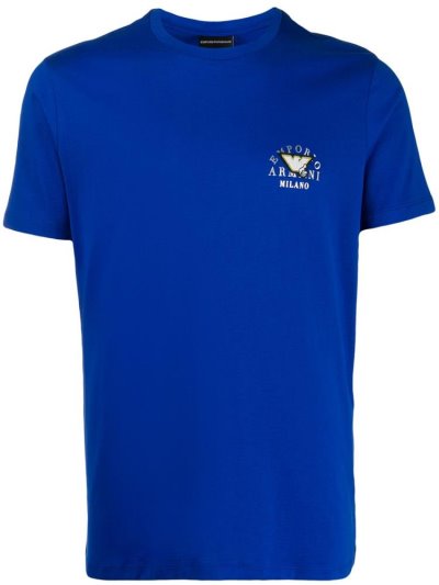 Camiseta Armani Emporio Logo Patch Crew Neck Hombre Azules | HYJ2YXCL