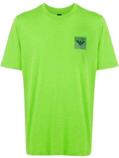 Camiseta Armani Emporio Logo Patch Hombre Verde Negras | J5GKT6PP