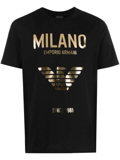 Camiseta Armani Emporio Metallic Logo Print Hombre Negras | 5OTHFV3T