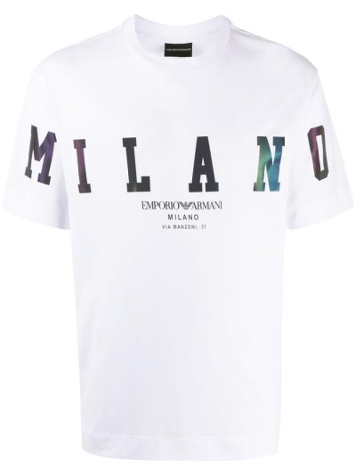 Camiseta Armani Emporio Milano Printed Hombre Blancas | QEOQ1MES