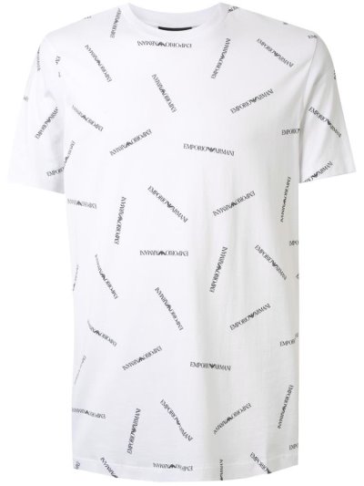 Camiseta Armani Emporio Multiple Logo Print Hombre Blancas | P4Z03EDL