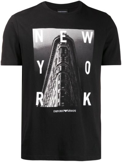 Camiseta Armani Emporio New York Print Hombre Negras | Q7RNQ4A5