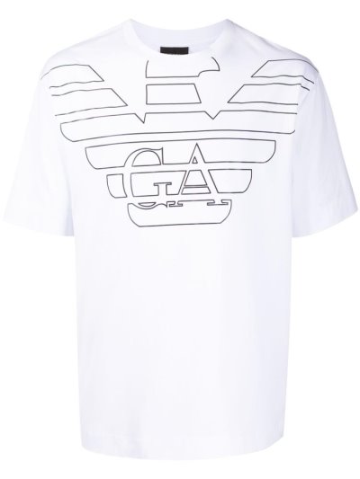 Camiseta Armani Emporio Oversized Logo Print Hombre Blancas | SZXLTVCX