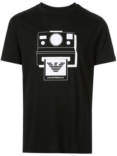 Camiseta Armani Emporio Polaroid Printed Hombre Negras | 0HTI00LO