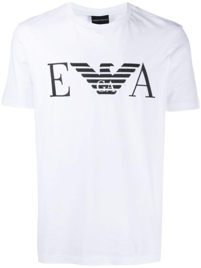 Camiseta Armani Emporio Printed Logo Hombre Blancas | QBW5ZJ1U