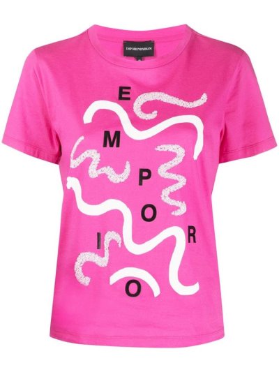 Camiseta Armani Emporio Sequin Embellished Logo Mujer Rosas | GQZ7K3WT