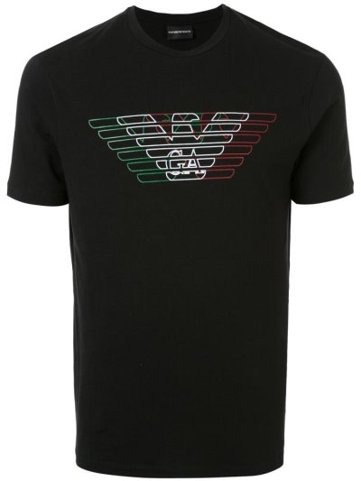 Camiseta Armani Emporio Tricolor Logo Print Hombre Negras | 5CIXLDE3