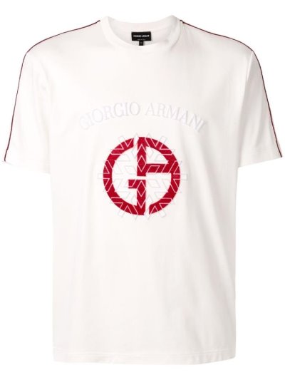 Camiseta Giorgio Armani Embroidered Logo Hombre Blancas | 2V4Y5LRK