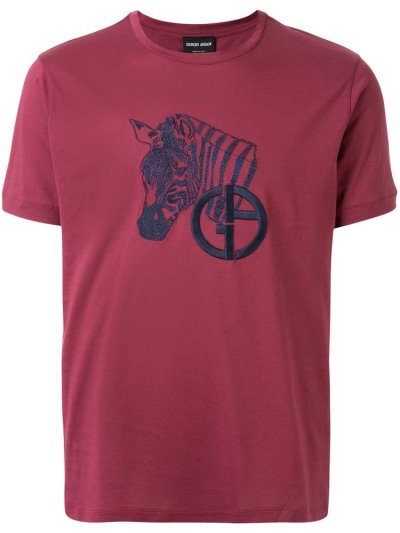 Camiseta Giorgio Armani Embroidered Zebra Logo Hombre Rojas | B8EDIV85