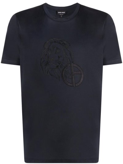 Camiseta Giorgio Armani Embroidered Logo Hombre Azules | D1334KLU