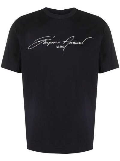 Camiseta Giorgio Armani Signature Logo Print Hombre Negras | ELS7LBNT