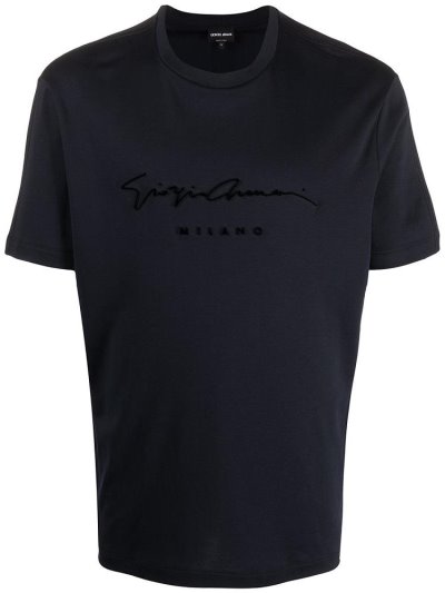 Camiseta Giorgio Armani Textured Logo Hombre Azules | I9DIOC6T