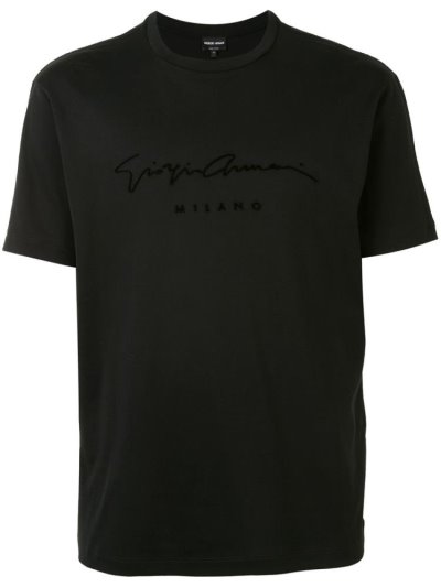 Camiseta Giorgio Armani Velvet Logo Hombre Negras | TMRA35OC