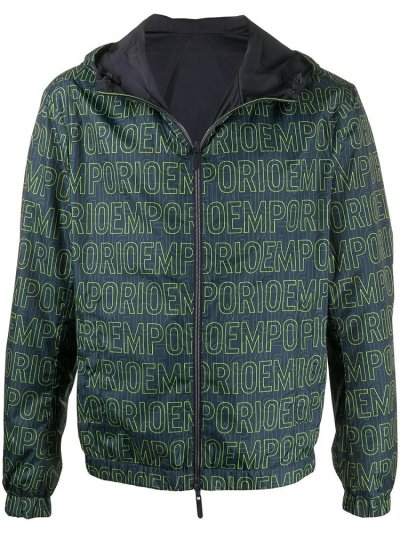 Chaquetas Armani Emporio Logo Encapuchado Hombre Azules Verde | AMRJ85A0