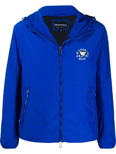 Chaquetas Armani Emporio Logo Zipped Encapuchado Hombre Azules | H38UXNGC