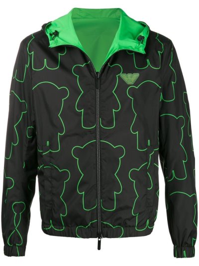 Chaquetas Armani Emporio Reversible Bear Print Hombre Negras Verde | ZWXT9MBH