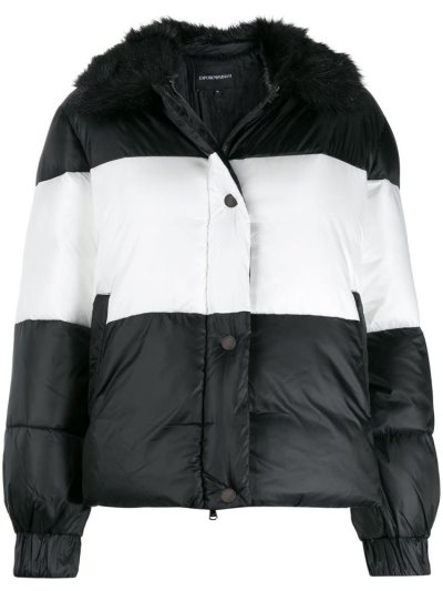 Chaquetas Armani Emporio Striped Padded Jacket Mujer Negras | 28KR408Q