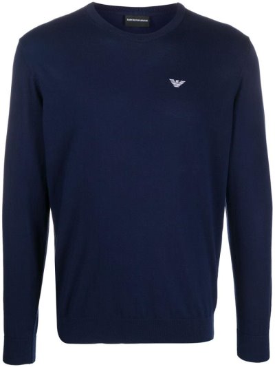 Jerséis Armani Emporio Embroidered Logo Hombre Azules | GQOPNAN4