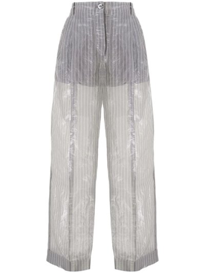 Pantalones Armani Emporio Crinkle Effect Pinstriped Mujer Gris Plateadas | XAXYFA4S