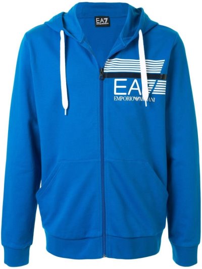 Sudadera Con Capucha Ea7 Emporio Armani Logo Print Zip Up Hombre Azules | JUEEZCMA