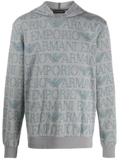 Sudadera Con Capucha Armani Emporio Logo Print Hombre Gris | 8LQGJ1BL